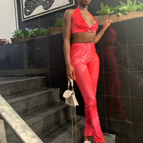 Hot Pink 2 piece halter pants set - Picture 3 of 6